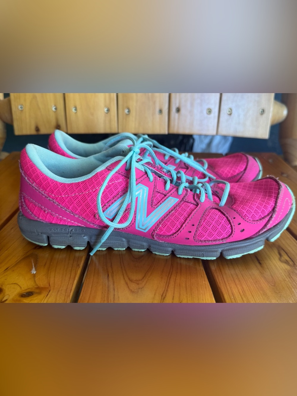 New Balance Women’s Hot Pink Athletic Sneakers with Light Blue Trim